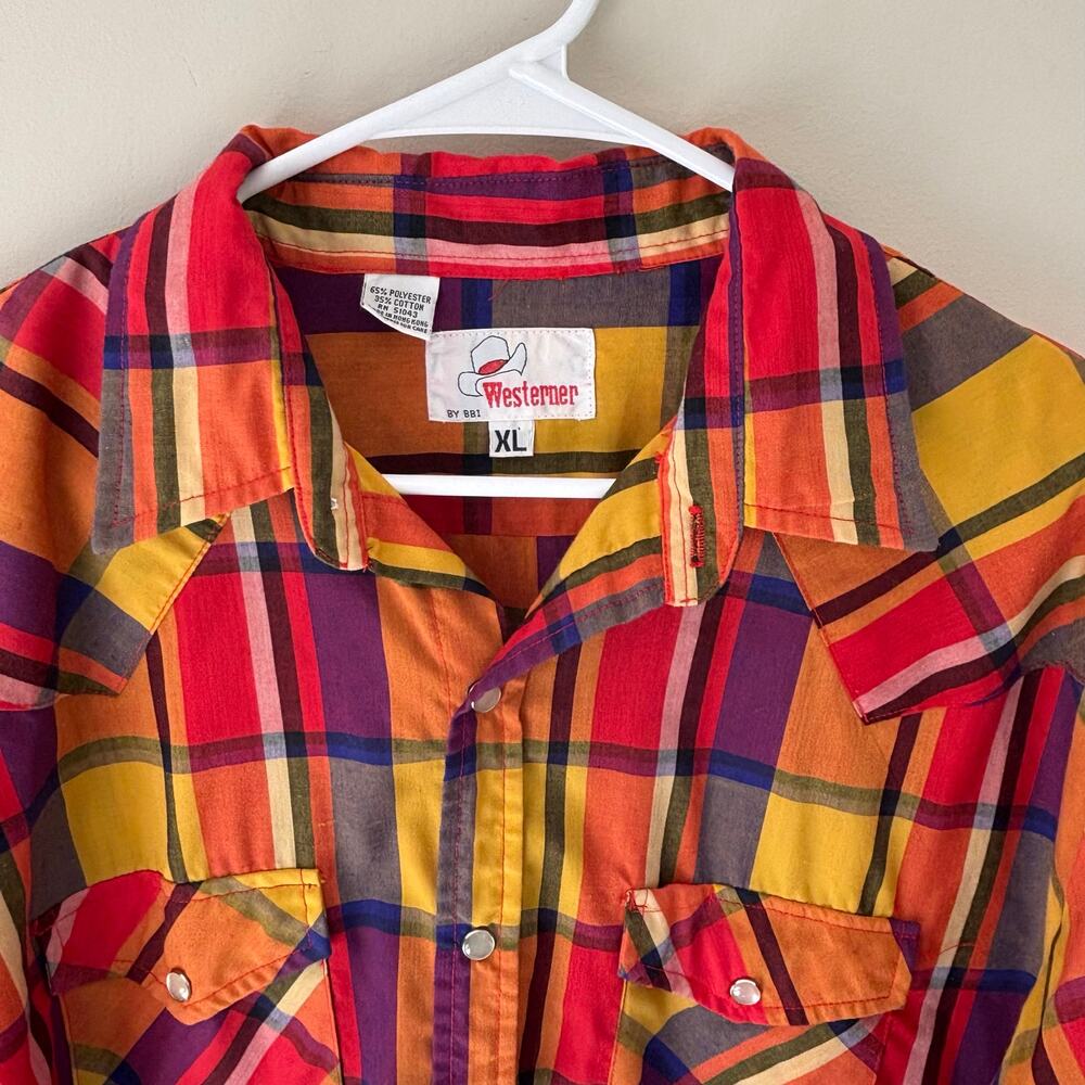Vintage Westerner Men's XL Colorful Plaid Shirt Pearl Snap Cowboy Rodeo - Picture 2 of 7
